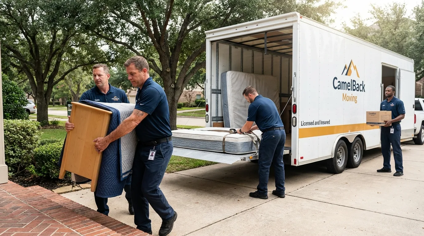 Crew loading residential truck for cross-state move from Edwardsburg, MI