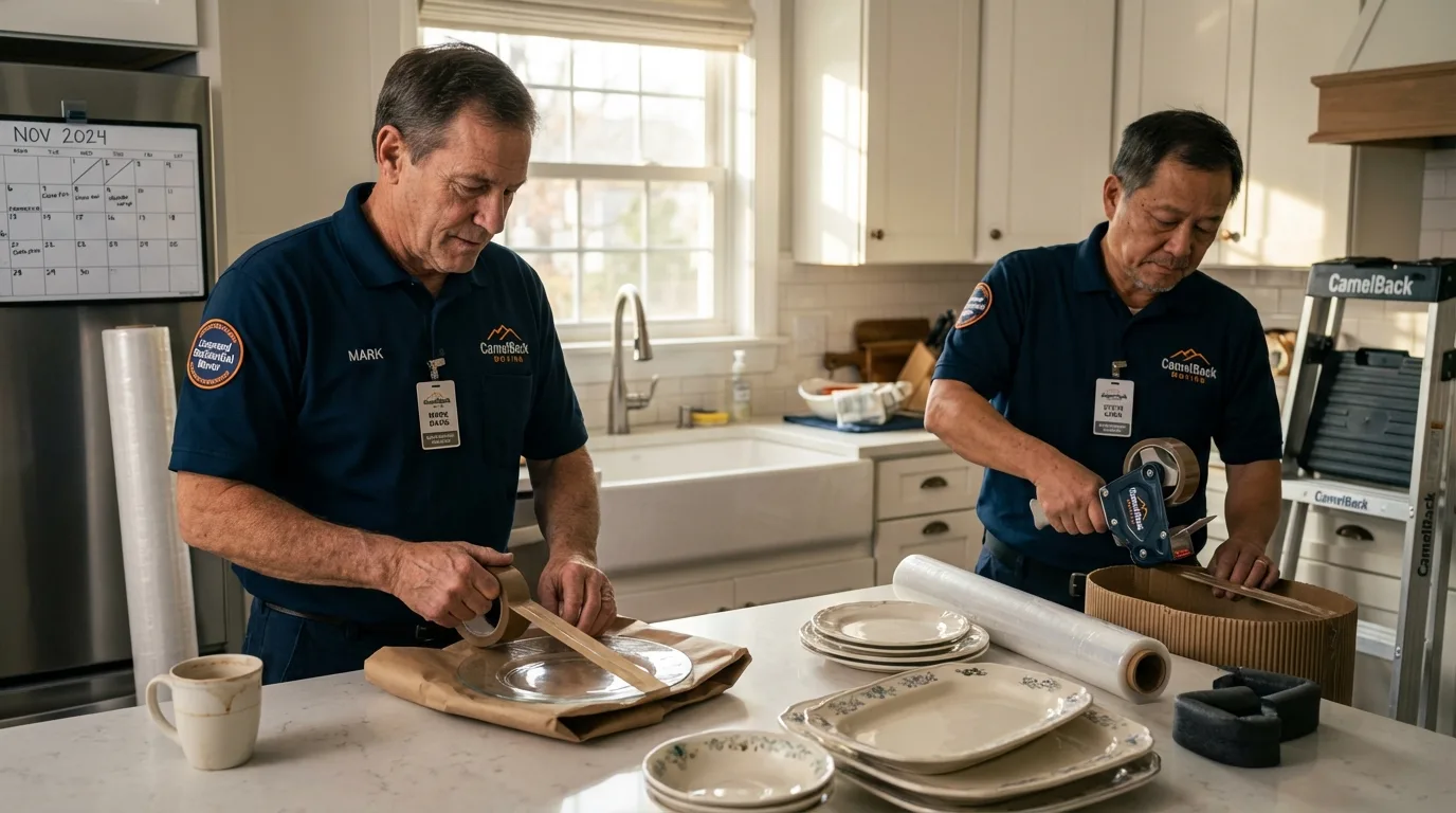 Professional crew packing kitchen dishware in Edwardsburg, MI